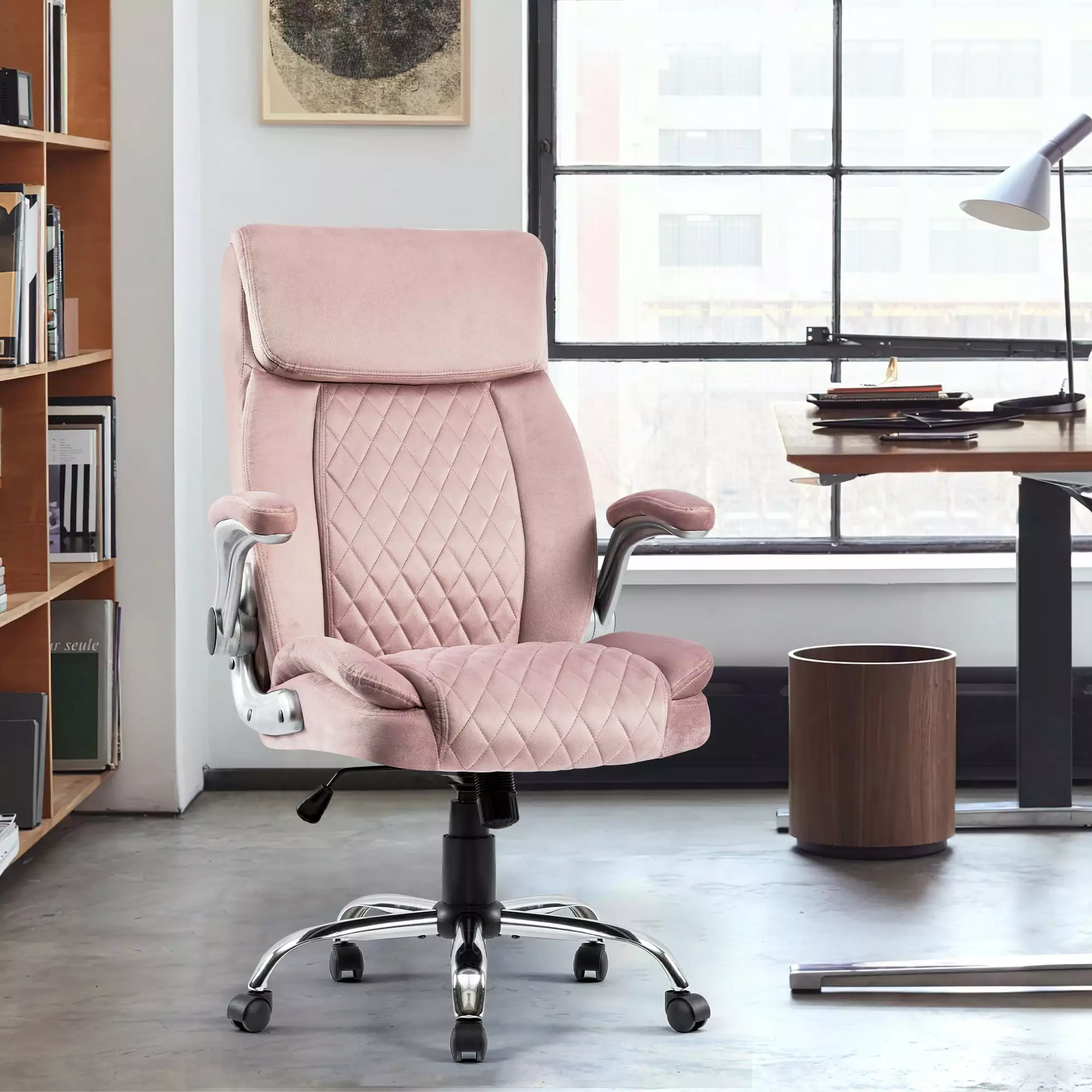 Swivel Office Room Chair - Executive Desk Chair Velvet Pink Stylish Home or Office Use Jamini