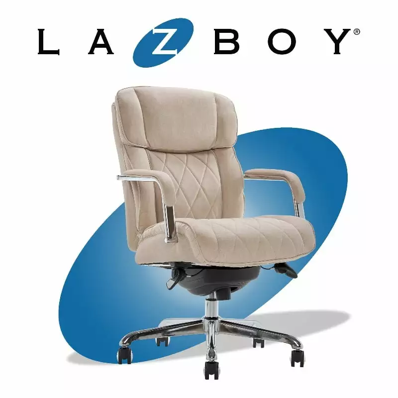 Pemberly Row Modern Quilted Fabric Executive Office Chair Cream - Comfortable High Back Desk Chair
