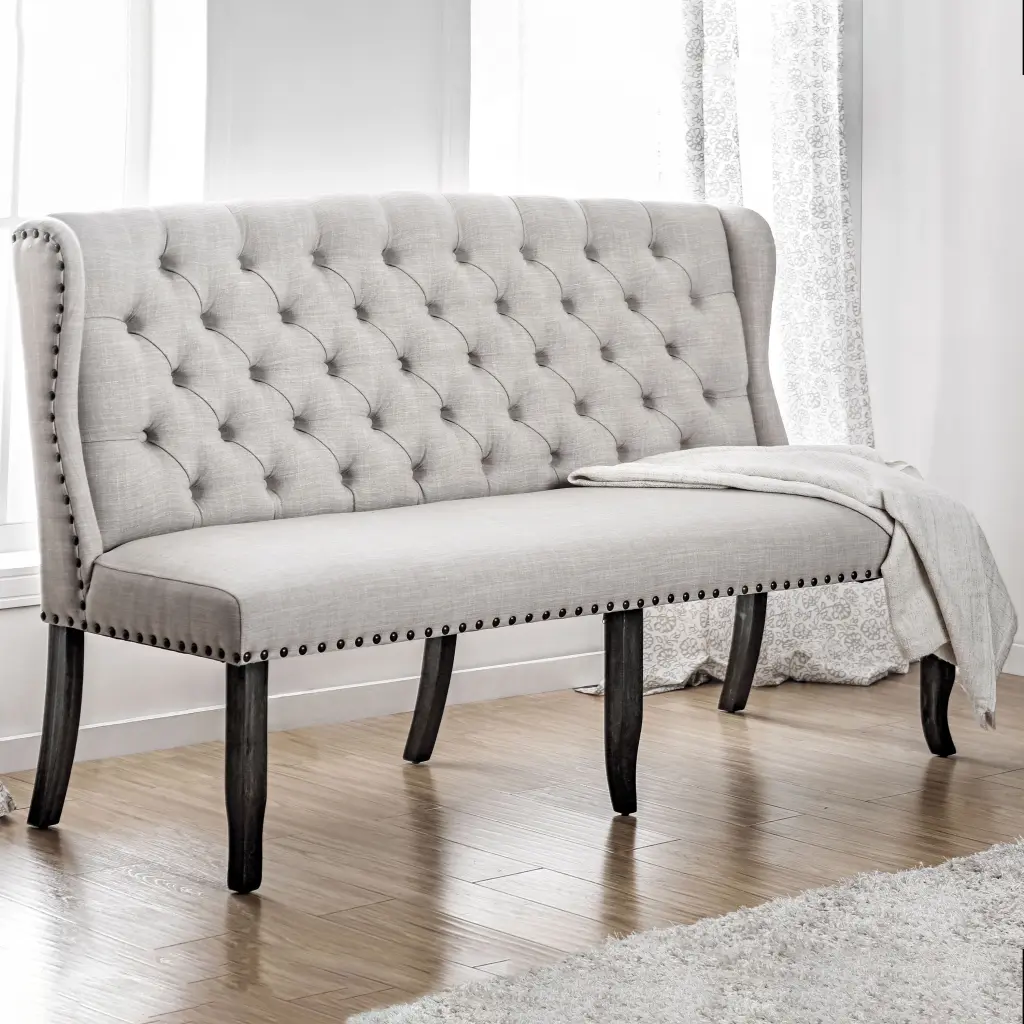 24/7 Shop At Home Marsh Fabric Tufted 3-Seater Loveseat Bench Beige Living Room