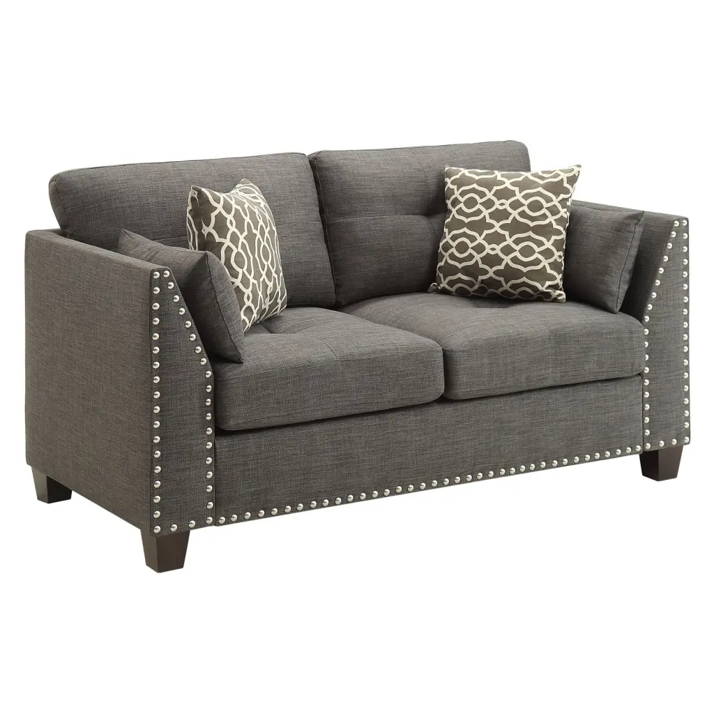 ACME Laurissa Track Arm Loveseat Nailhead Trim Light Charcoal Linen Acme Furniture