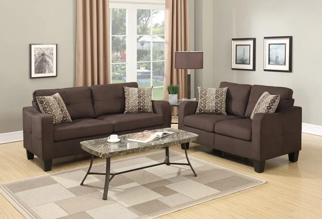 2Pcs Modern Chocolate Linen Like Fabric Sofa Loveseat Accent Pillows Living Room Set Amazing Choice