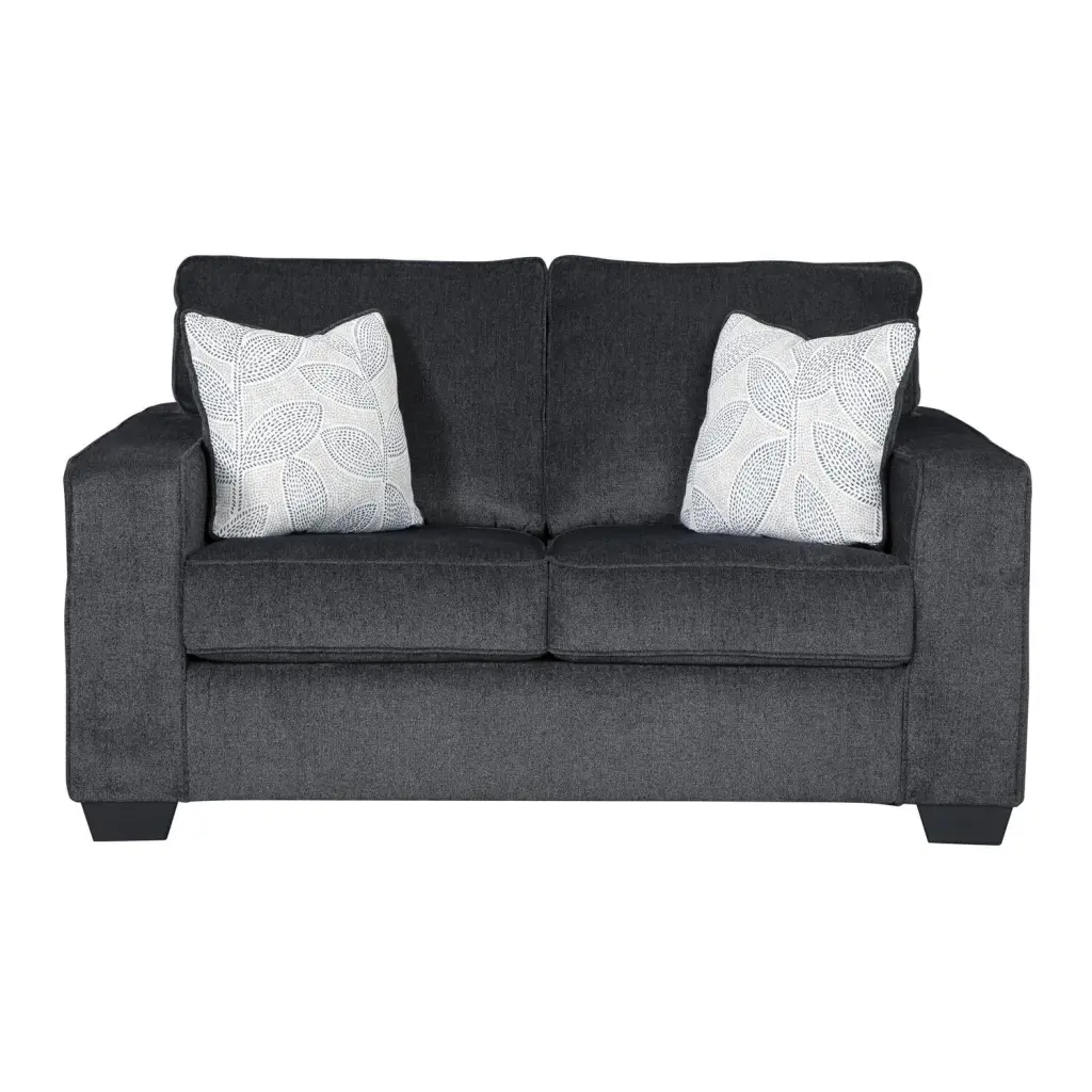 Benjara Contemporary Fabric Upholstered Loveseat Track Armrests - Dark Gray Modern Sofa