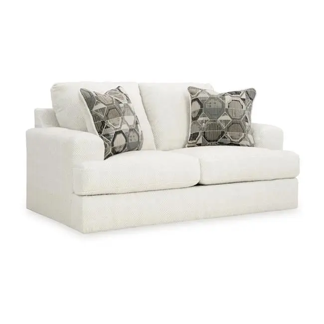 Benjara 70 . Henly Oversized Loveseat 2 Accent Pillows Soft White Polyester