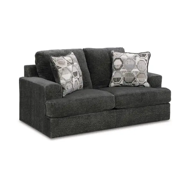 Benjara 70 . Henly Oversized Loveseat 2 Accent Pillows Soft Gray Polyester