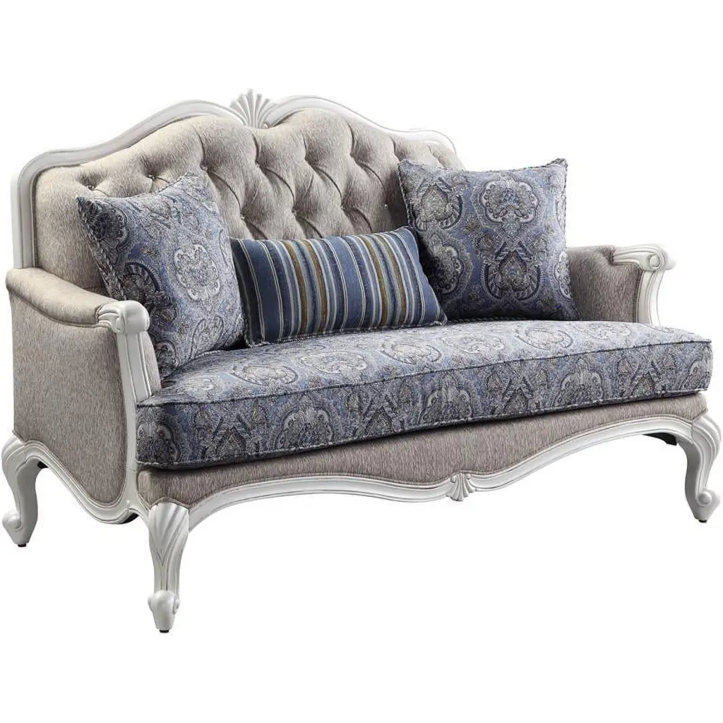 Bowery Hill Transitional Loveseat 3 Pillows Fabric and White Finish - Cozy Seating