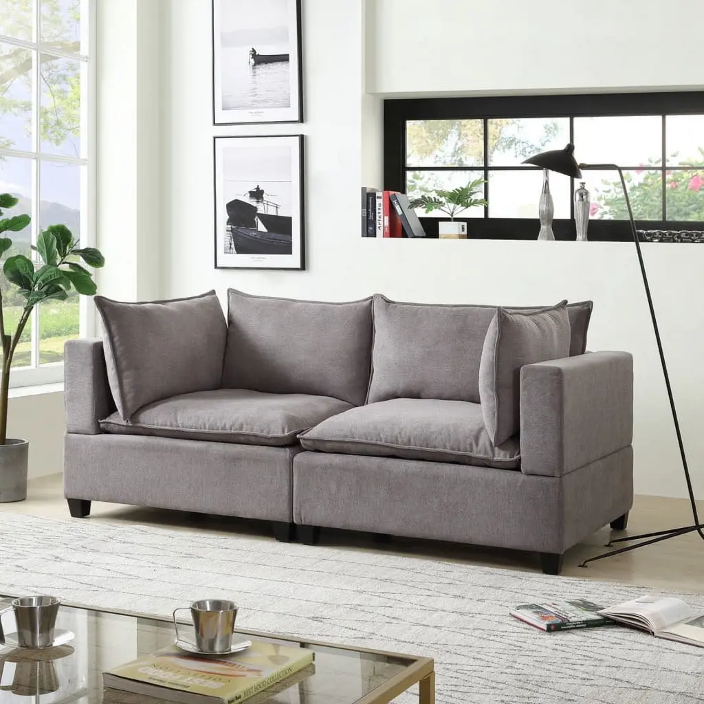 DeeHome Madison 83.5 Light Gray Fabric Loveseat Modern Living Room