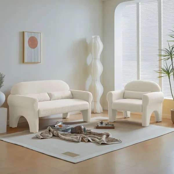 Fithood 2 Piece Set Modern Teddy Fabric Loveseat and Accent Chair