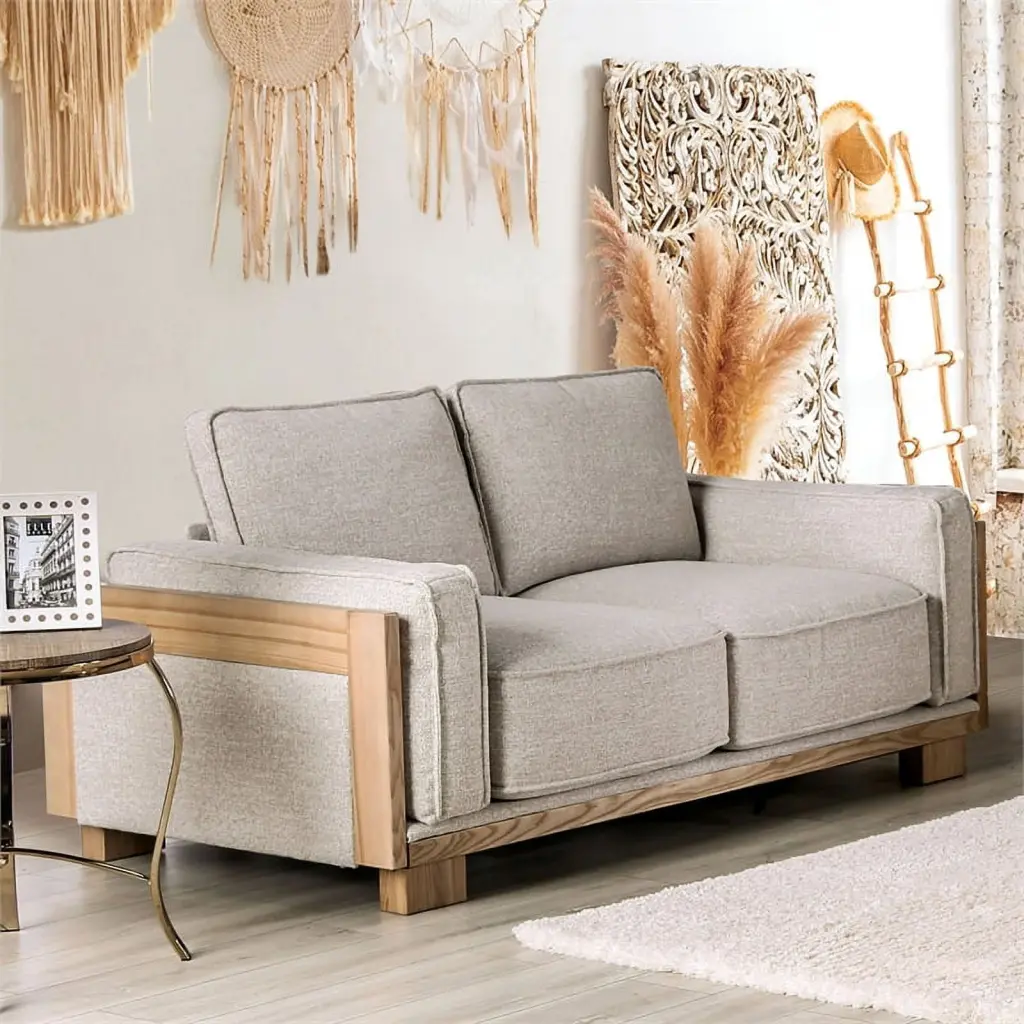 Furniture America Hart Fabric Upholstered Loveseat Light Brown