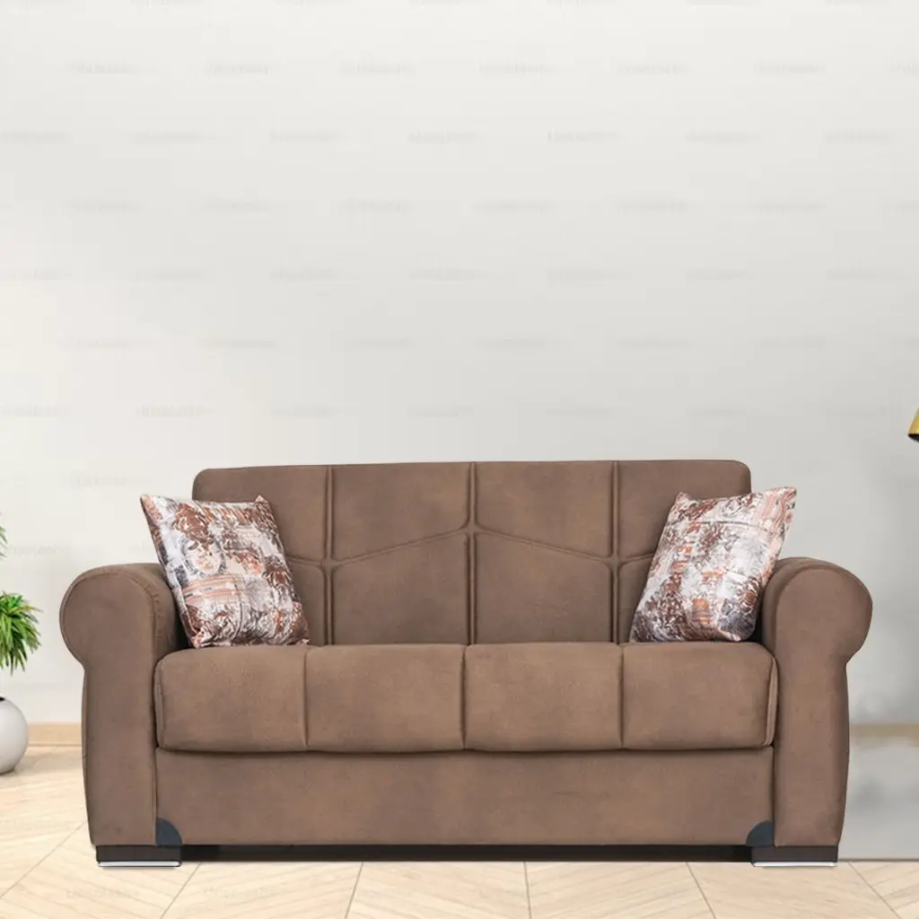 Ana Light Brown Fabric Loveseat Living Room Comfortable Sofa Go Green Woods