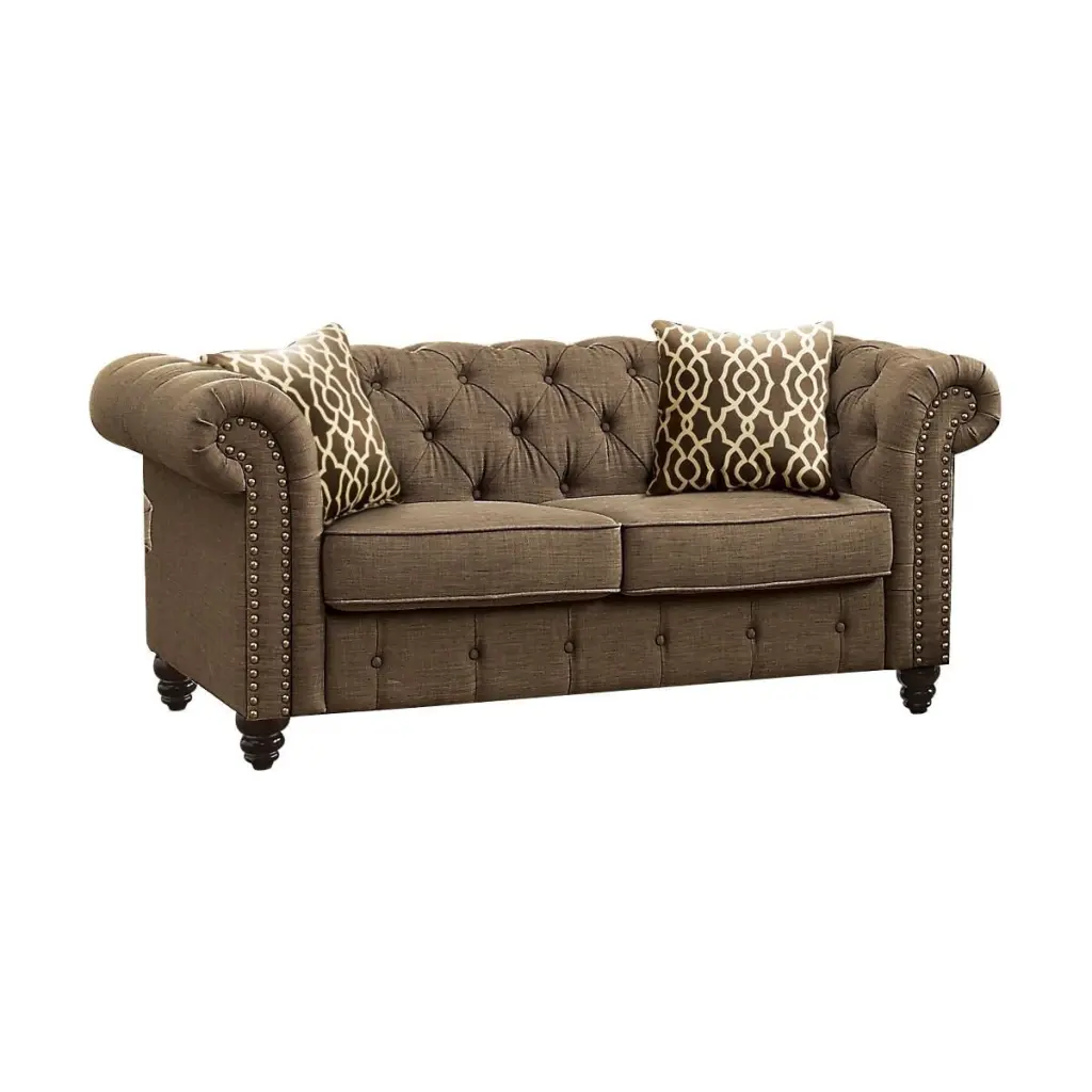 Aura Elegance Loveseat 2 Pillows Brown Classic Home Decor Go Green Woods