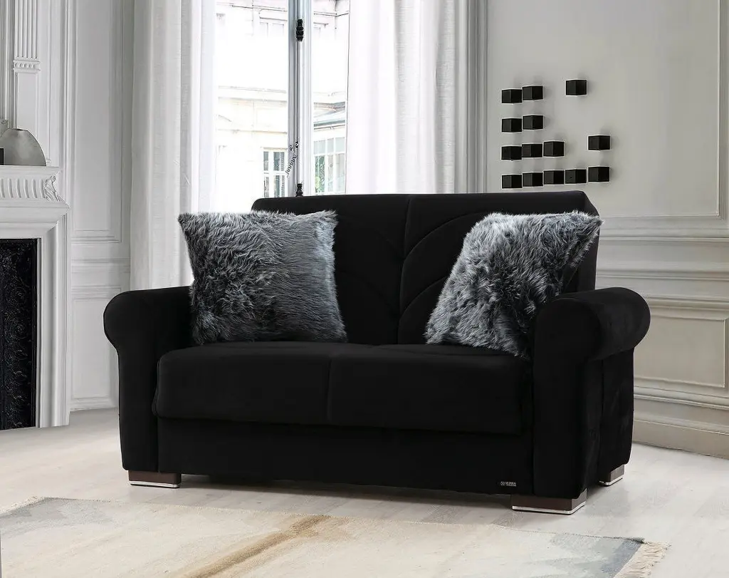 Madrid Black Fabric Loveseat - Modern Upholstered Sofa Living Room Go Green Woods