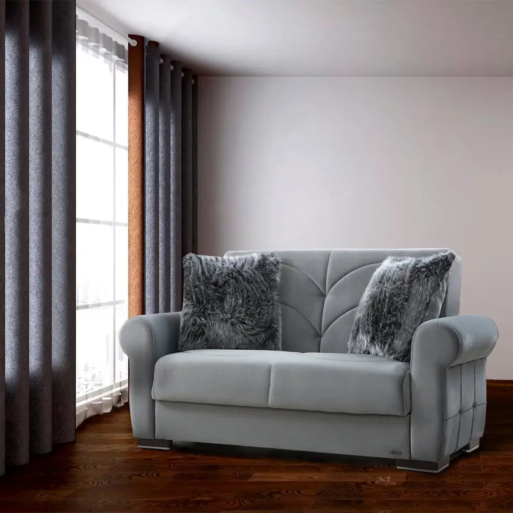 Madrid Gray Fabric Loveseat - Contemporary Sofa Living Room Go Green Woods