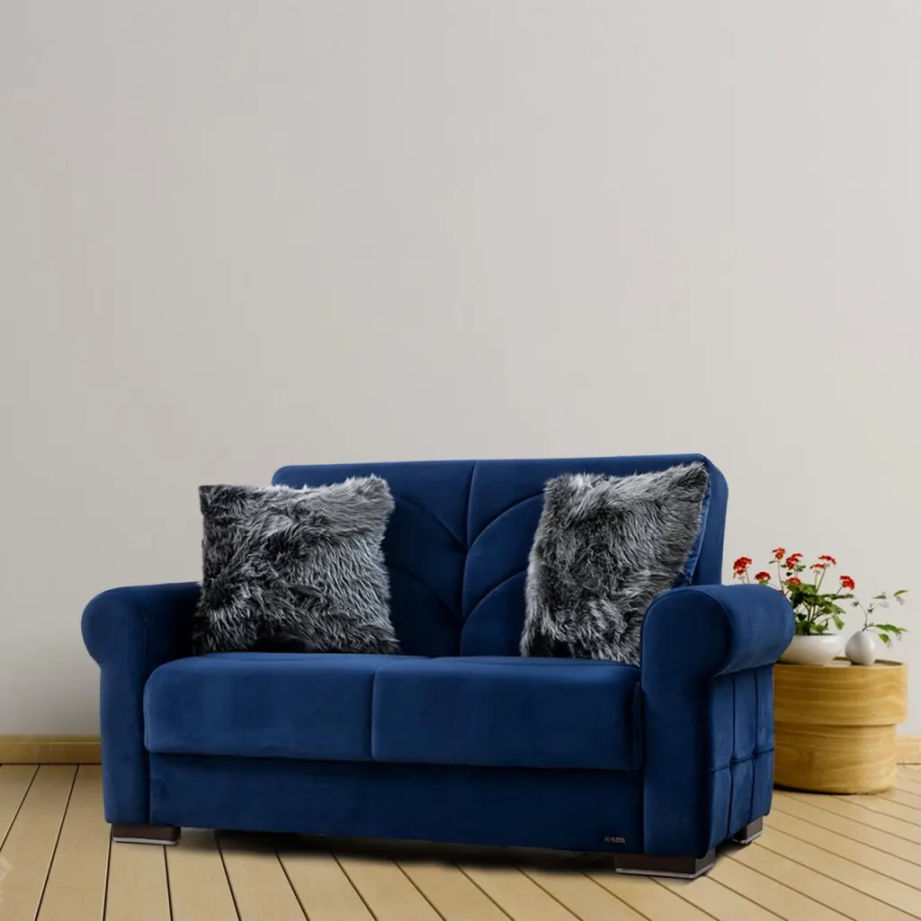 Madrid Navy Fabric Loveseat - Stylish Blue Sofa Living Room Go Green Woods