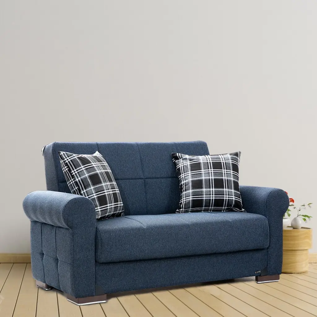 Silva Navy Blue Fabric Loveseat - Contemporary Upholstered Sofa Go Green Woods