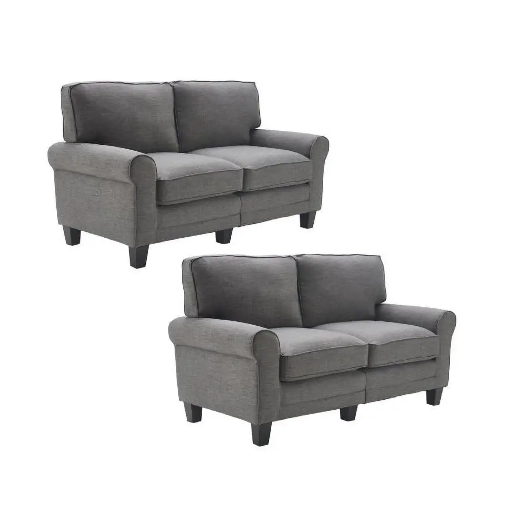 Home Square 2 Piece Upholstered Soft Fabric Loveseat Set Gray