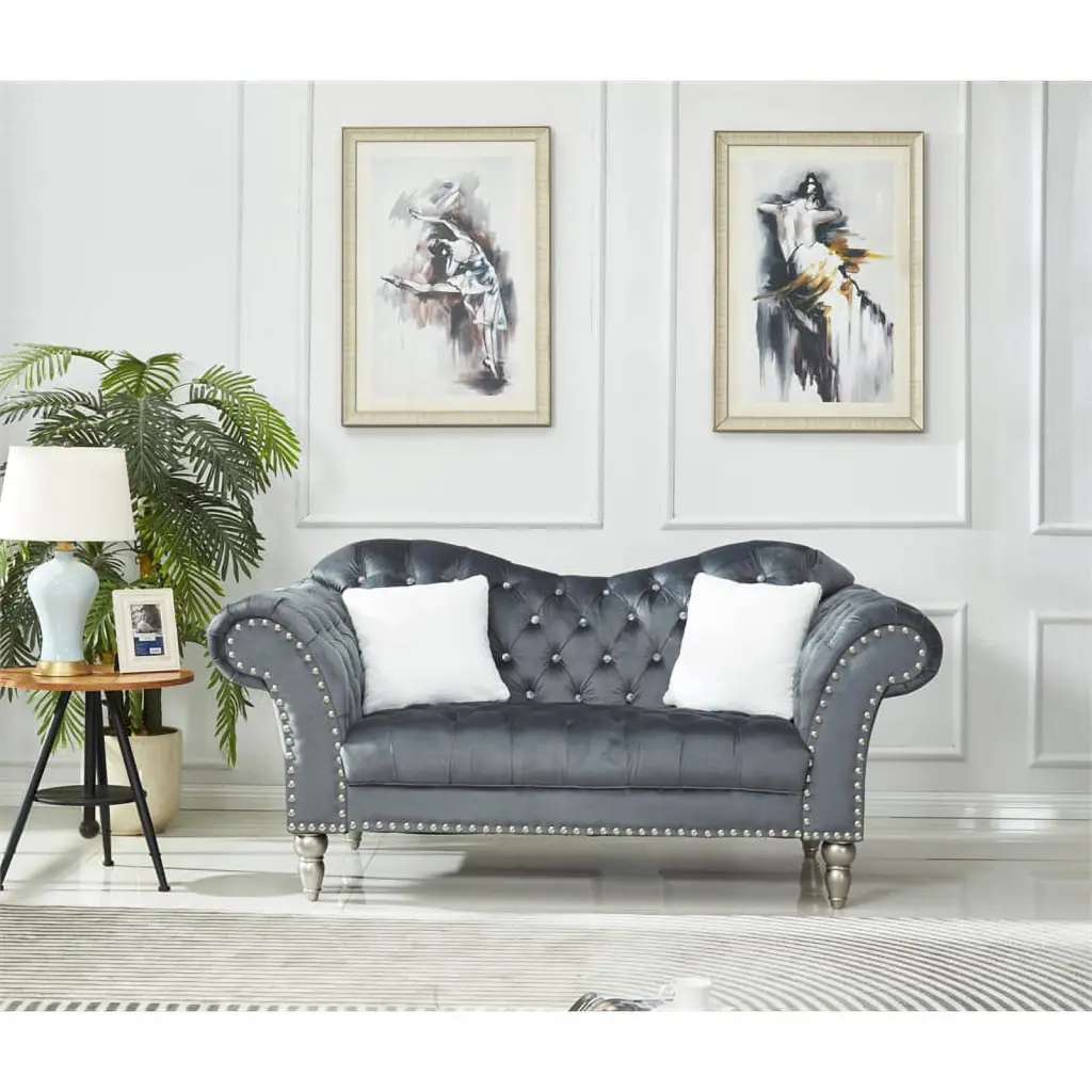 Kingway Furniture Gray Velvet Living Room Loveseat Modern Homes