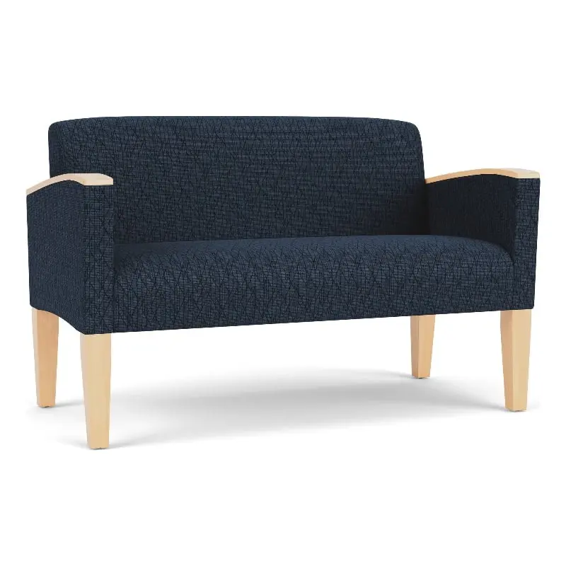 Lesro Belmont Lounge Reception Loveseat Blue - Durable Fabric Upholstery Waiting Areas