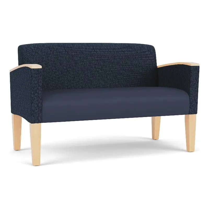 Lesro Belmont Lounge Reception Loveseat Blue - Comfortable Fabric Sofa Home or Office