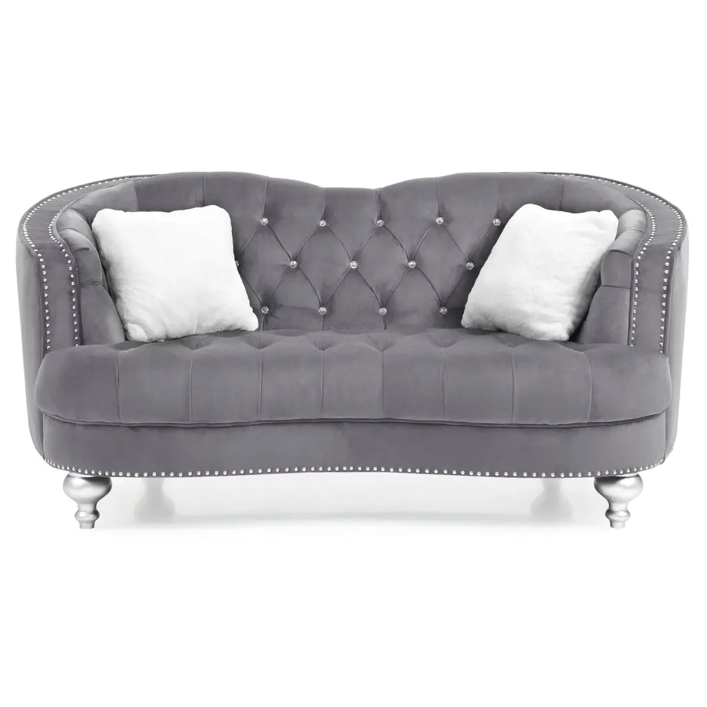 LYKE Home Loveseat Gray - Contemporary Fabric Sofa Small Spaces