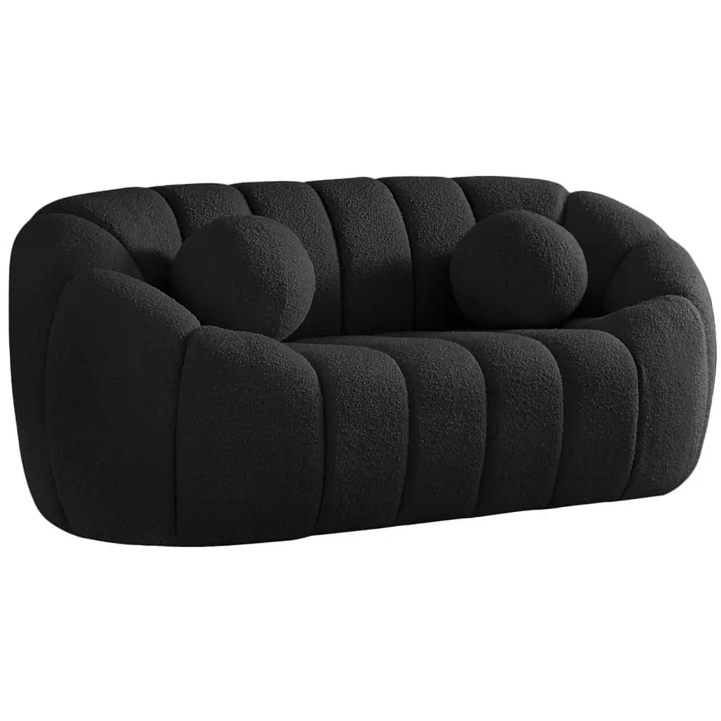 Meridian Furniture Elijah Black Boucle Fabric Loveseat Contemporary Living Room