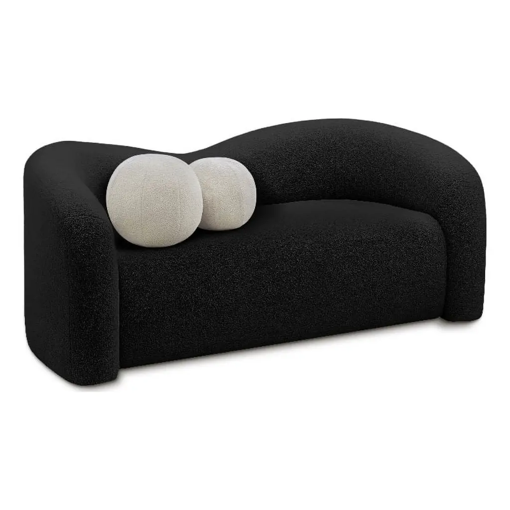 Meridian Furniture Kali Black Faux Shearling Teddy Fabric Loveseat - Cozy Two-Seater Sofa