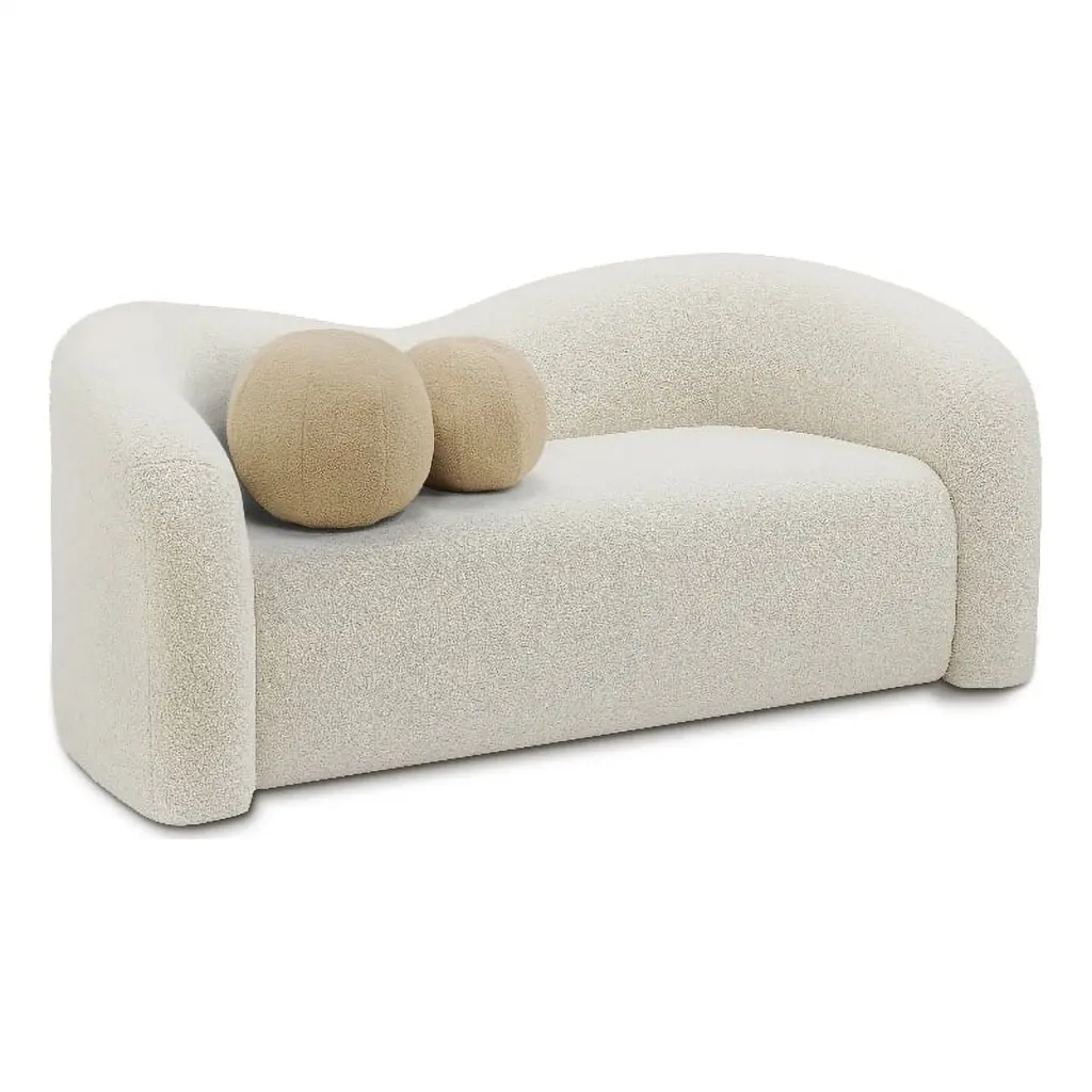 Meridian Furniture Kali Cream Faux Shearling Teddy Fabric Loveseat - Plush Two-Seater Sofa