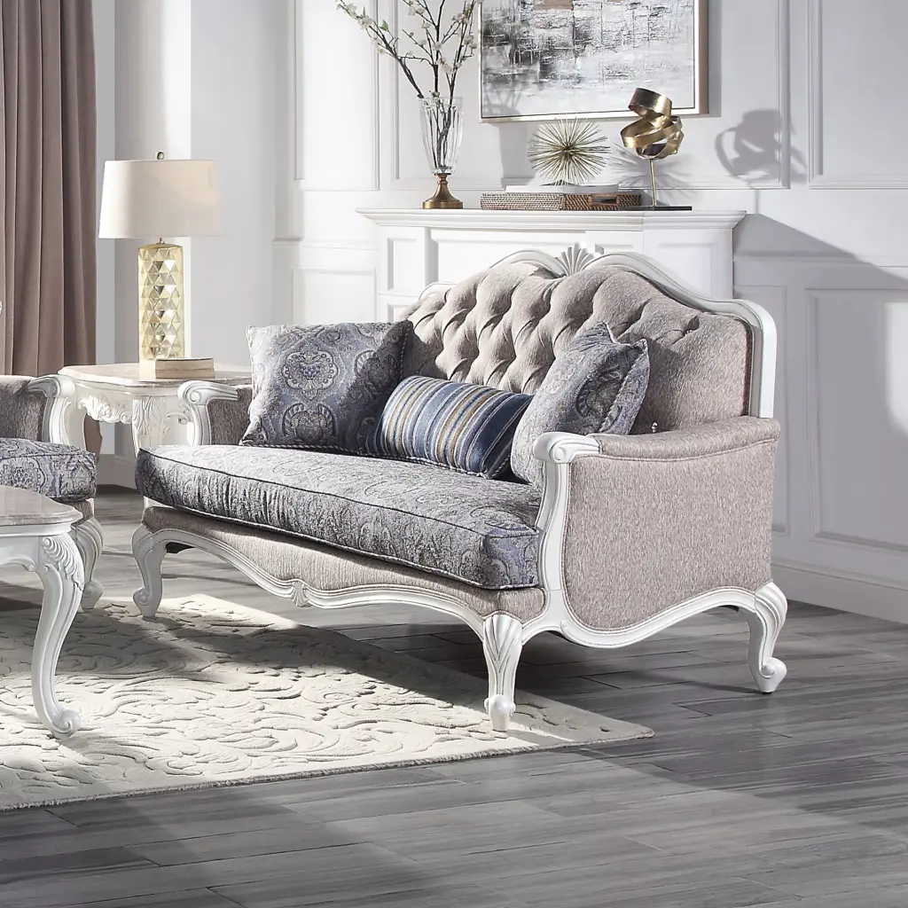 Miekor Furniture Ciddrenar Loveseat 3 Pillows Fabric White Finish