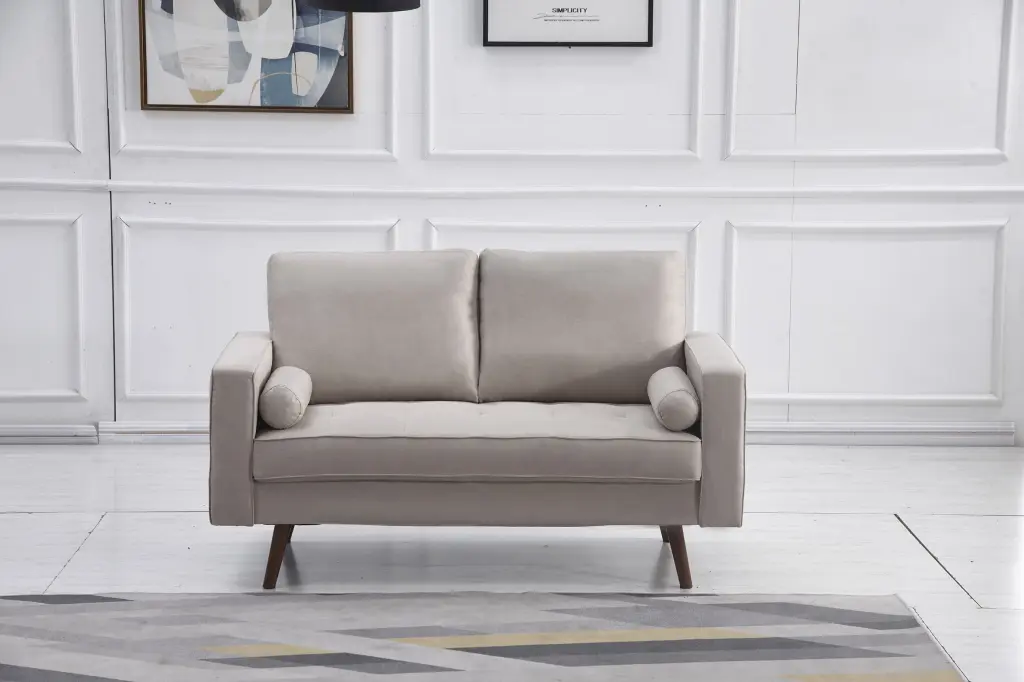 Beige Stationary Fabric Tufted Seat Loveseat Arm Pillows Living Room Milton Greens Stars