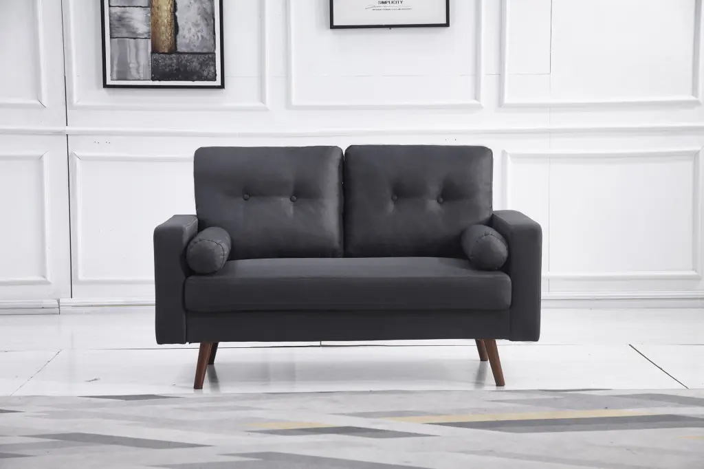 Dark Gray Stationary Fabric Tufted Back Loveseat Arm Pillows Living Room Milton Greens Stars