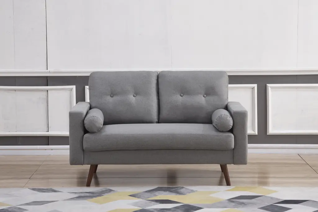 Light Gray Stationary Fabric Tufted Back Loveseat Arm Pillows Living Room Milton Greens Stars