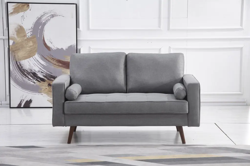 Light Gray Stationary Fabric Tufted Seat Loveseat Arm Pillows Living Room Milton Greens Stars
