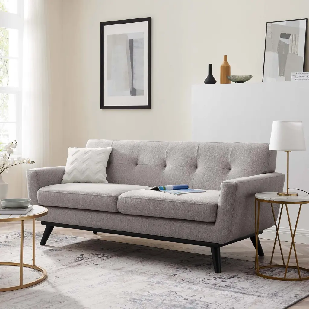 Modway Engage Herringbone Fabric Loveseat Light Gray