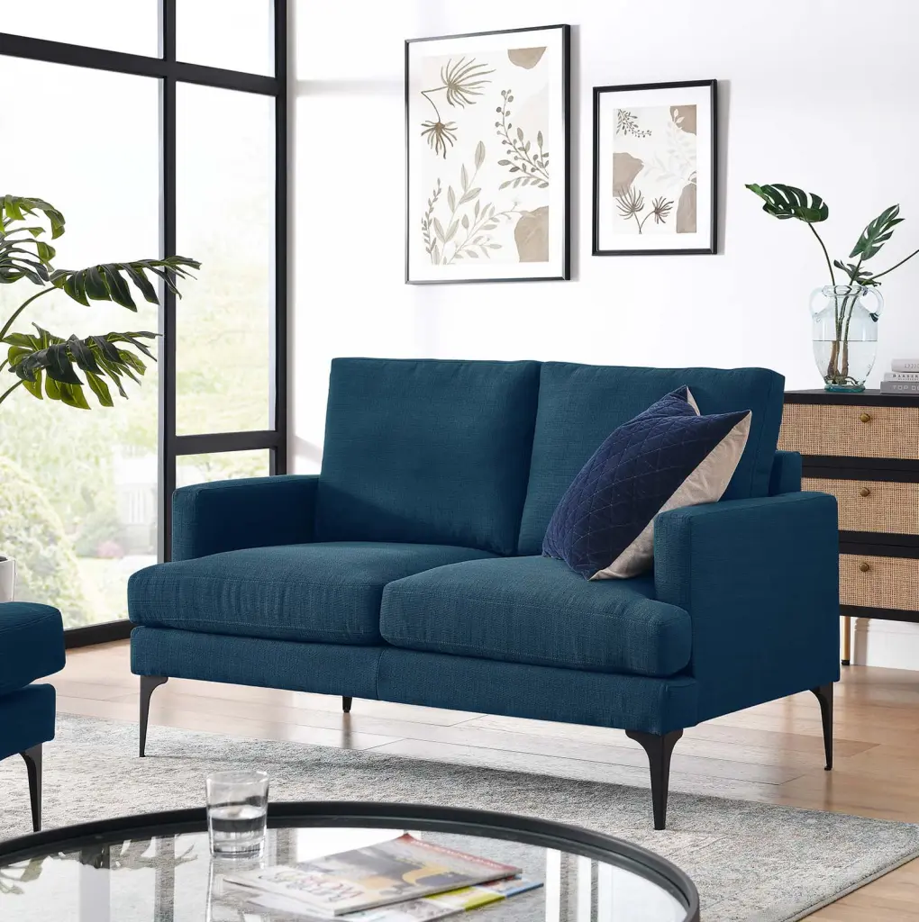 Modway Evermore Upholstered Fabric Loveseat Azure Blue Living Room