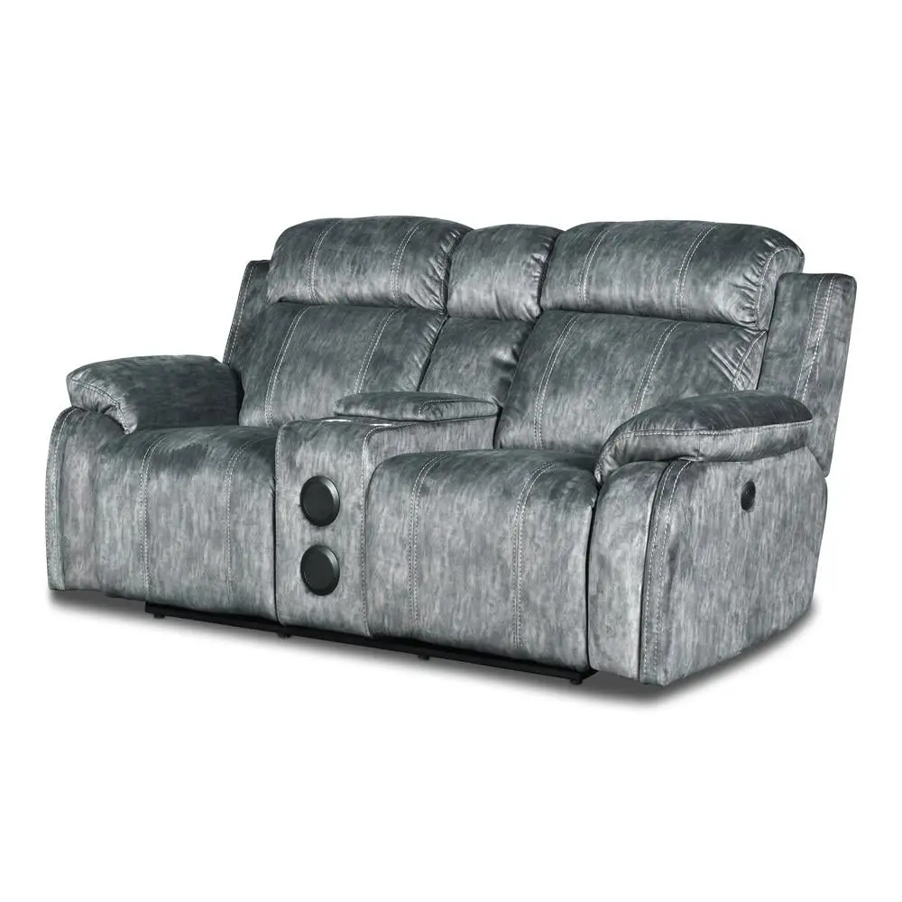 New Classic Furniture Tango Fabric Console Loveseat w/ Speaker Shadow Gray - Stylish Sofa Audio