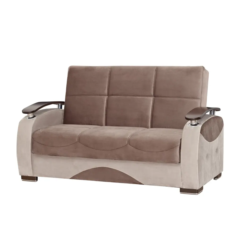 YAFAH Loveseat Brown Fabric Living Room or Bedroom Ottomanson