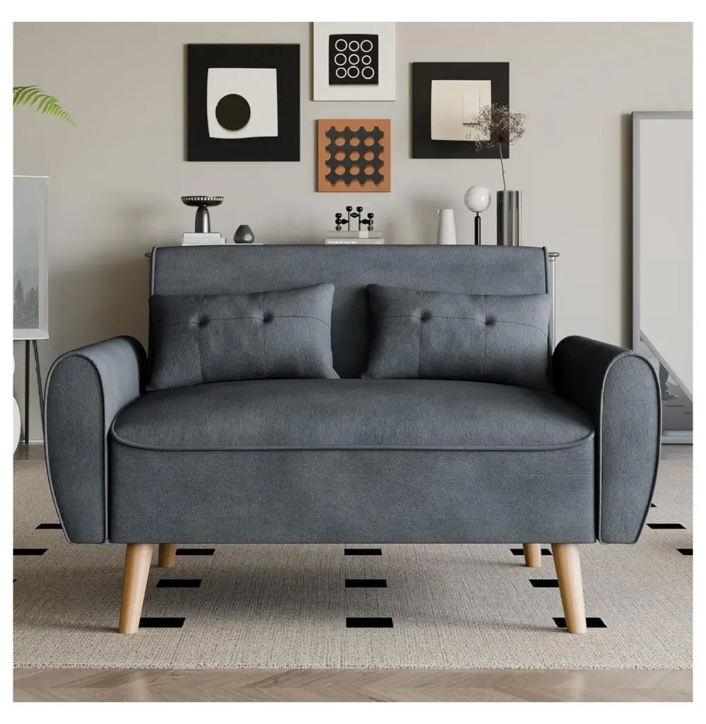 TiaGOC 47 Small Modern Loveseat Sofa Century Linen Fabric Tufted Design Living Room