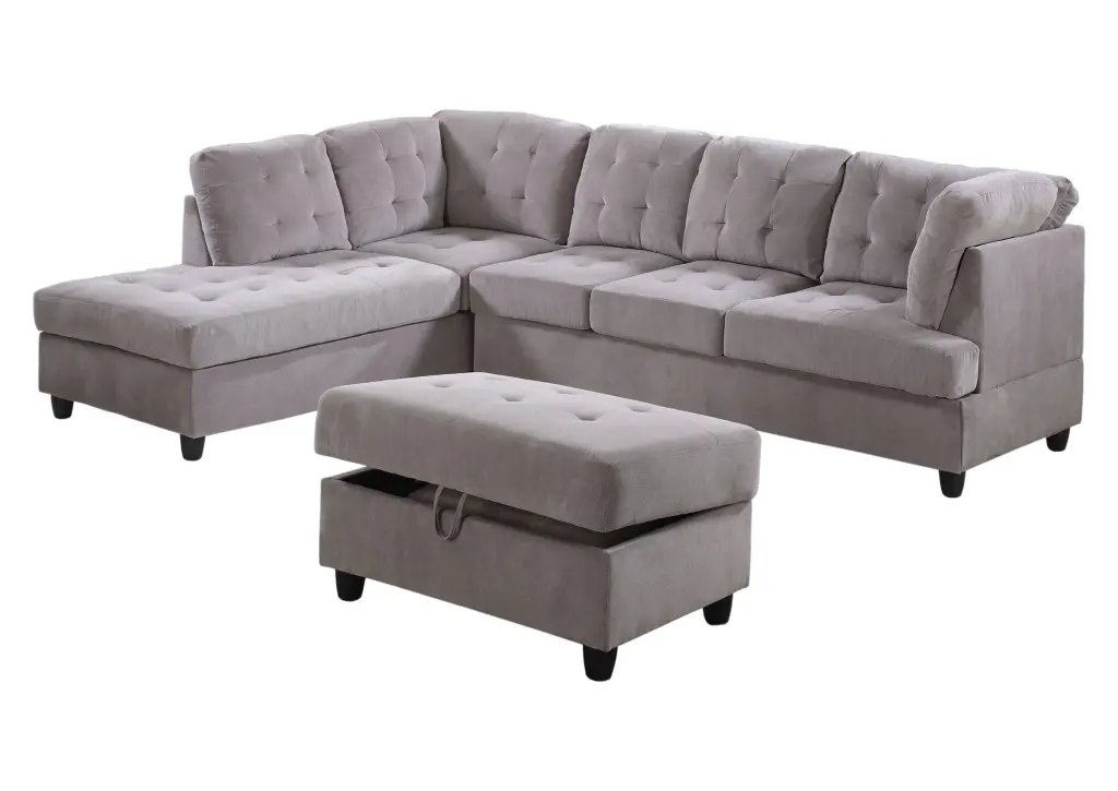 AYCP Corduroy L Shape Sectional Sofa Storage Ottoman Left Hand Facing Chaise AYCP Furniture