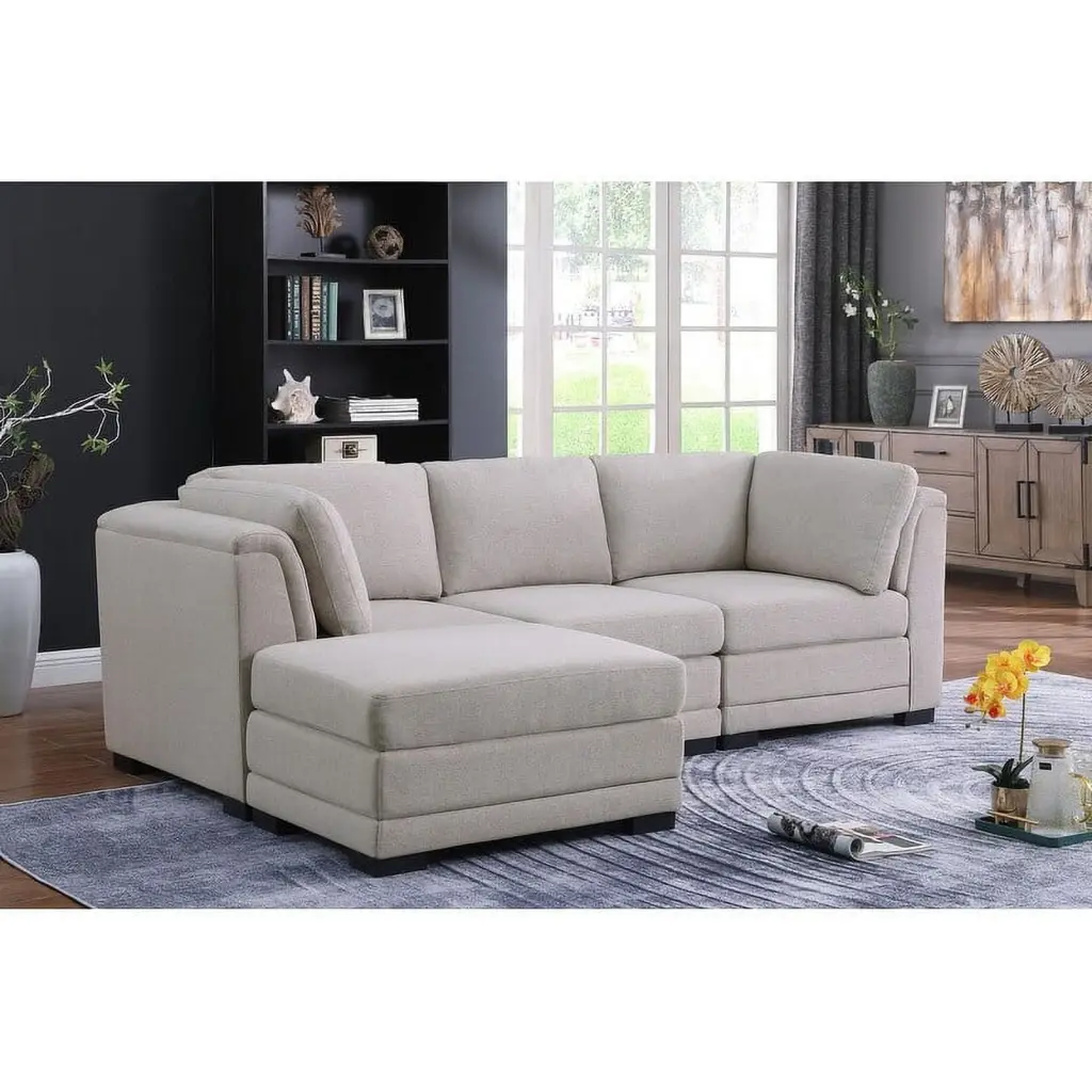 Miekor Furniture 120'' Gray Teddy Fabric Modular Sectional Couch Button Tufted Cushions Bed Bath & Beyond