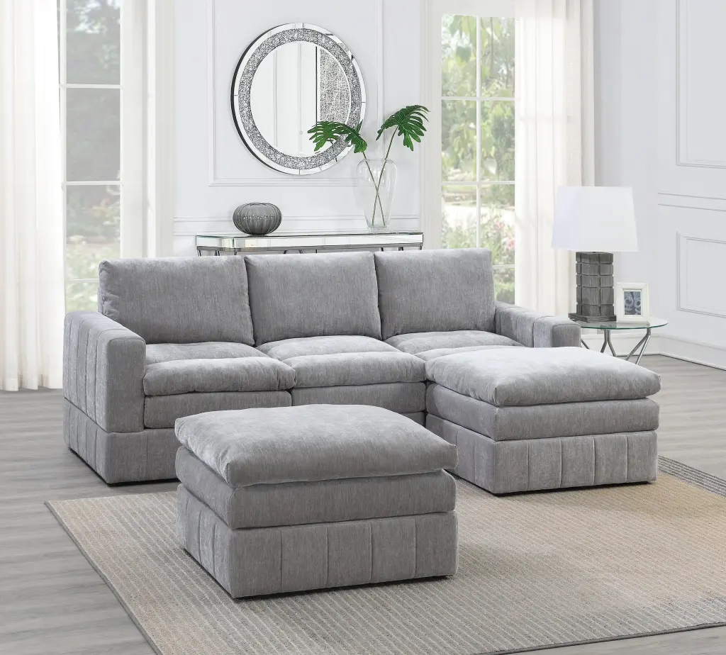DeeHome 5pc Modular Sectional Set Ottomans Granite Morgan Fabric Sofa