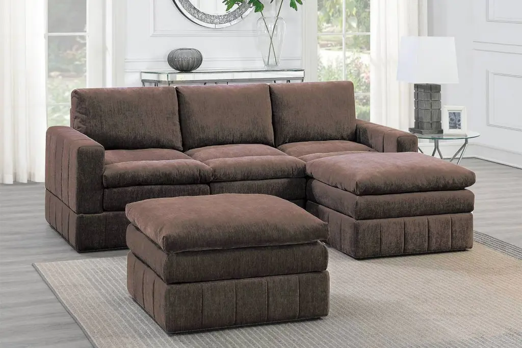 DeeHome Contemporary 5pc Modular Sectional Set Ottomans Mink Morgan Fabric