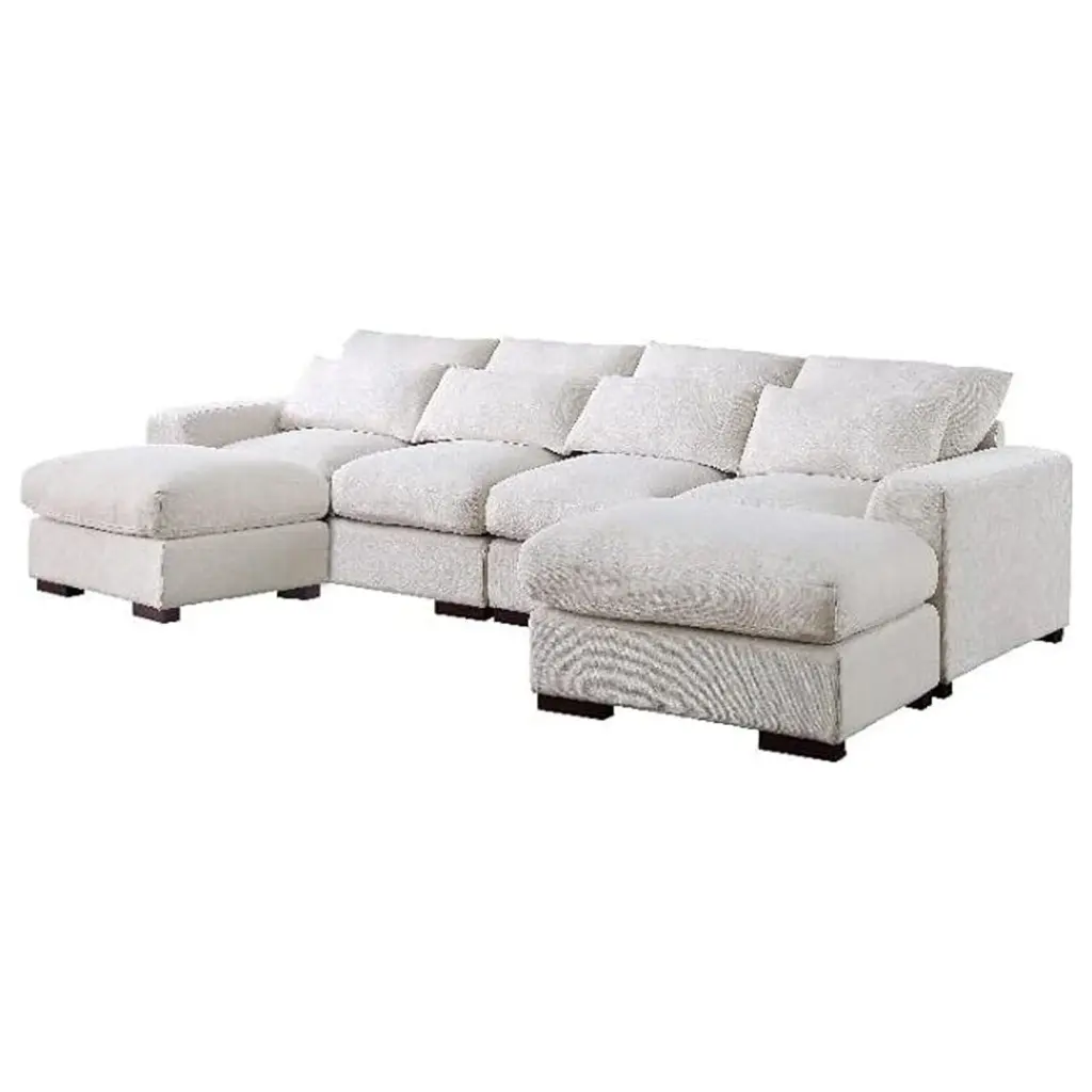 Devion Furniture Reversible Modular Sectional Fabric Sofa Chaise Two Ottomans Beige