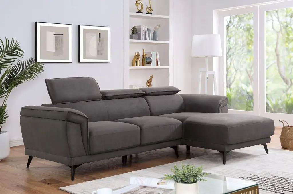 Dark Gray Fabric Right Chaise and Left 2-Seater Sofa Sectional Set Coil Spring Seat Cushions Esofastore