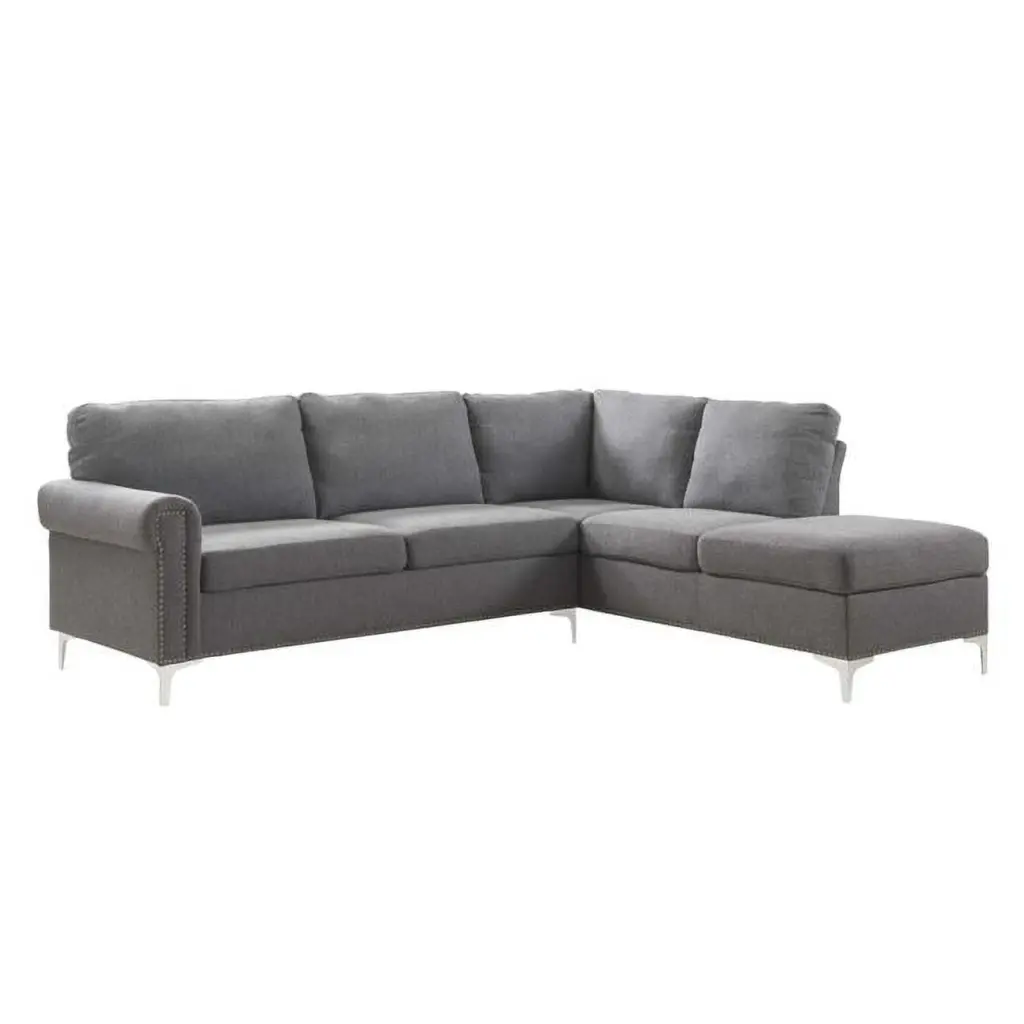 HomeRoots 78 x 100 x 35 Gray Fabric Upholstery Metal Leg Sectional Sofa