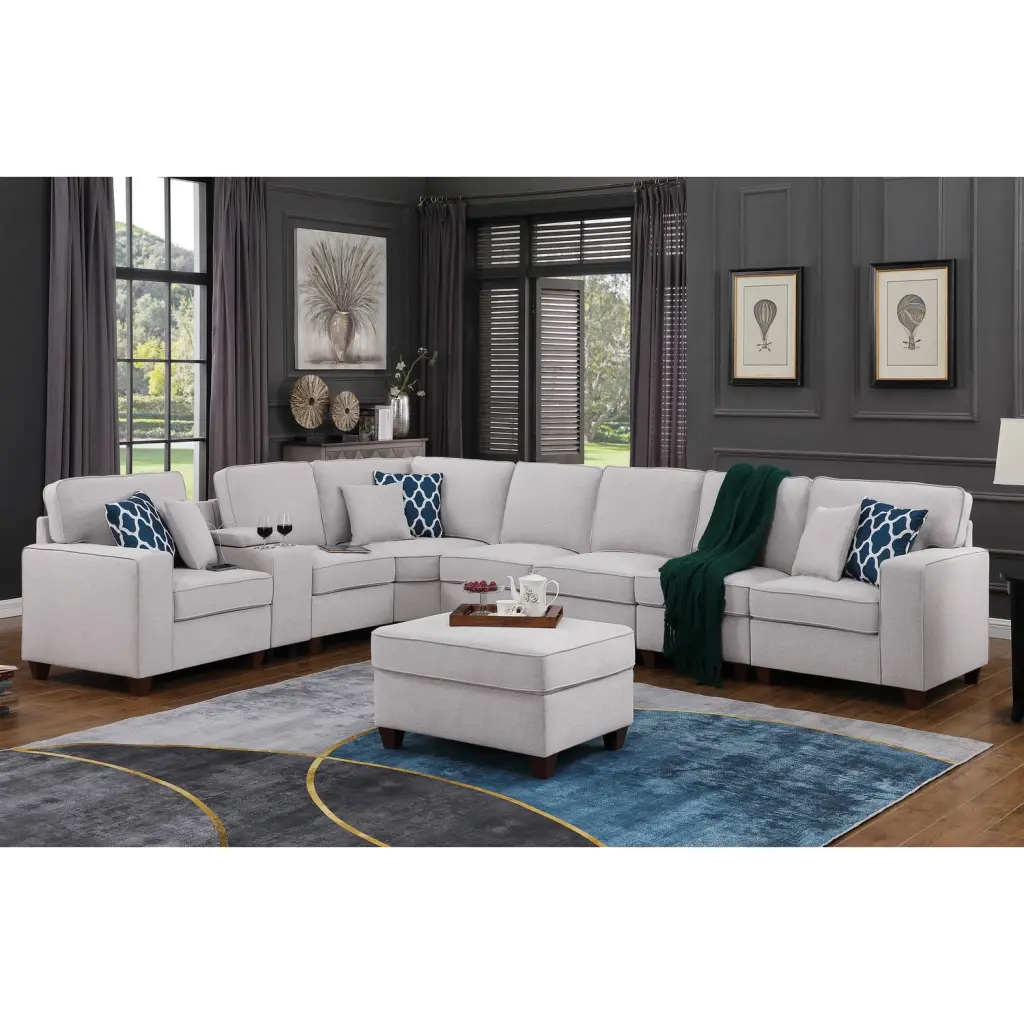 HomeStock Contemporary Cool 8-Piece Upholstered Fabric Sectional Ottoman Light Gray