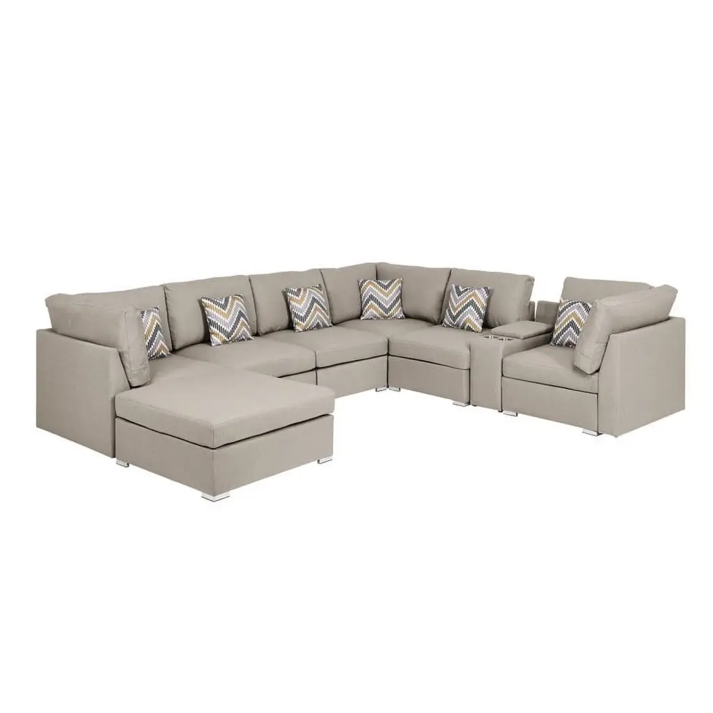 Amira Beige Fabric Reversible Modular Sectional Sofa USB Storage Console Lilola Home
