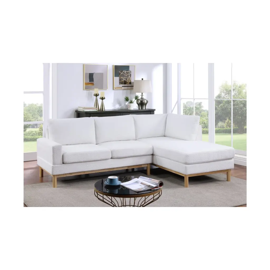 Lilola Home Anisa Fabric Sectional Sofa Right-Facing Chaise White Contemporary Style