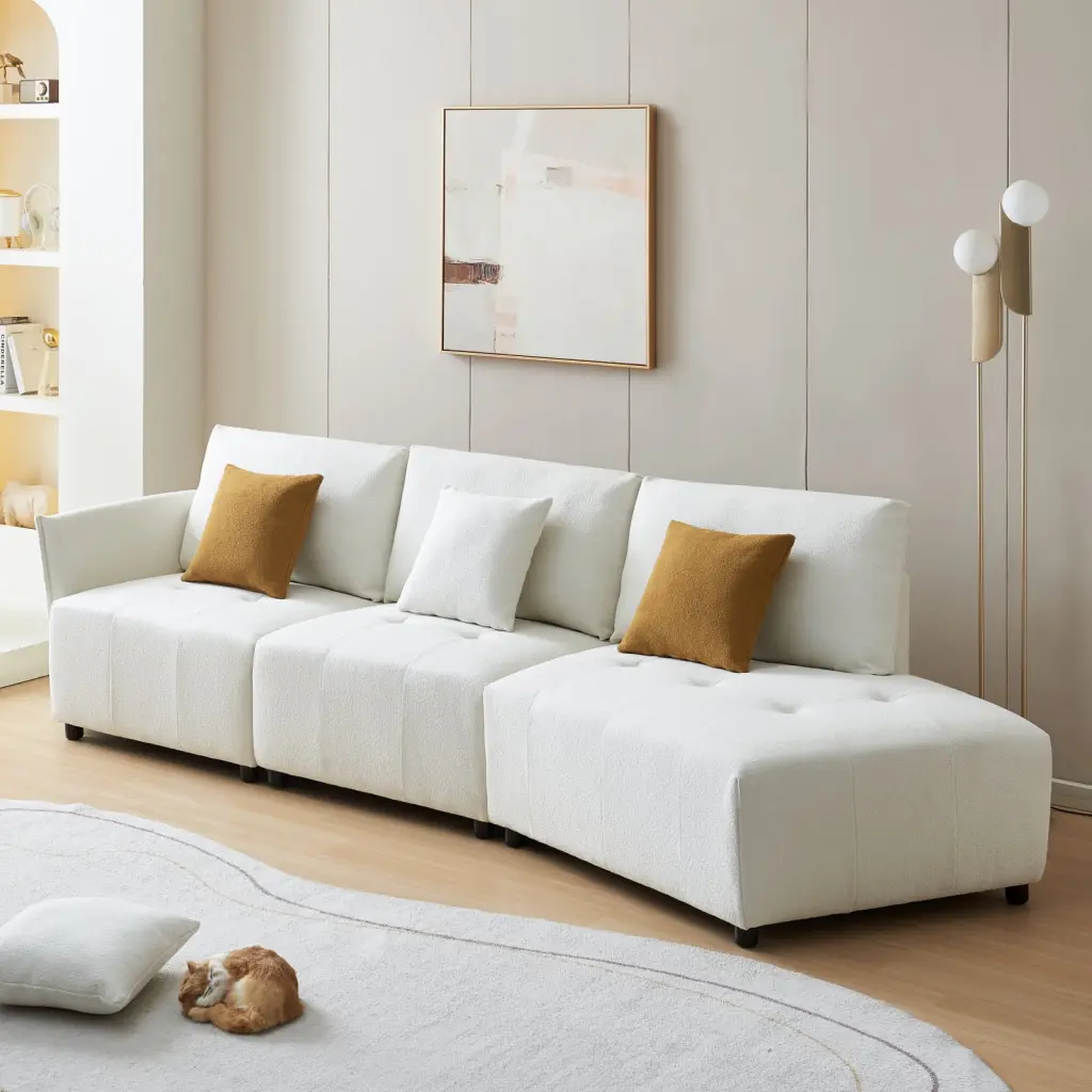 Miekor Furniture 120'' Dark Yellow Teddy Fabric Modular Sectional Couch Modern Spaces