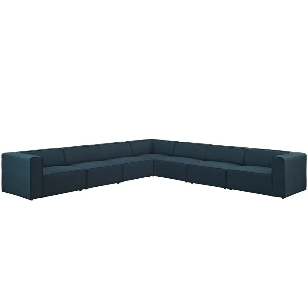 Modway Mingle 7-Piece Upholstered Fabric Sectional Sofa Set Blue Spacious Living Room