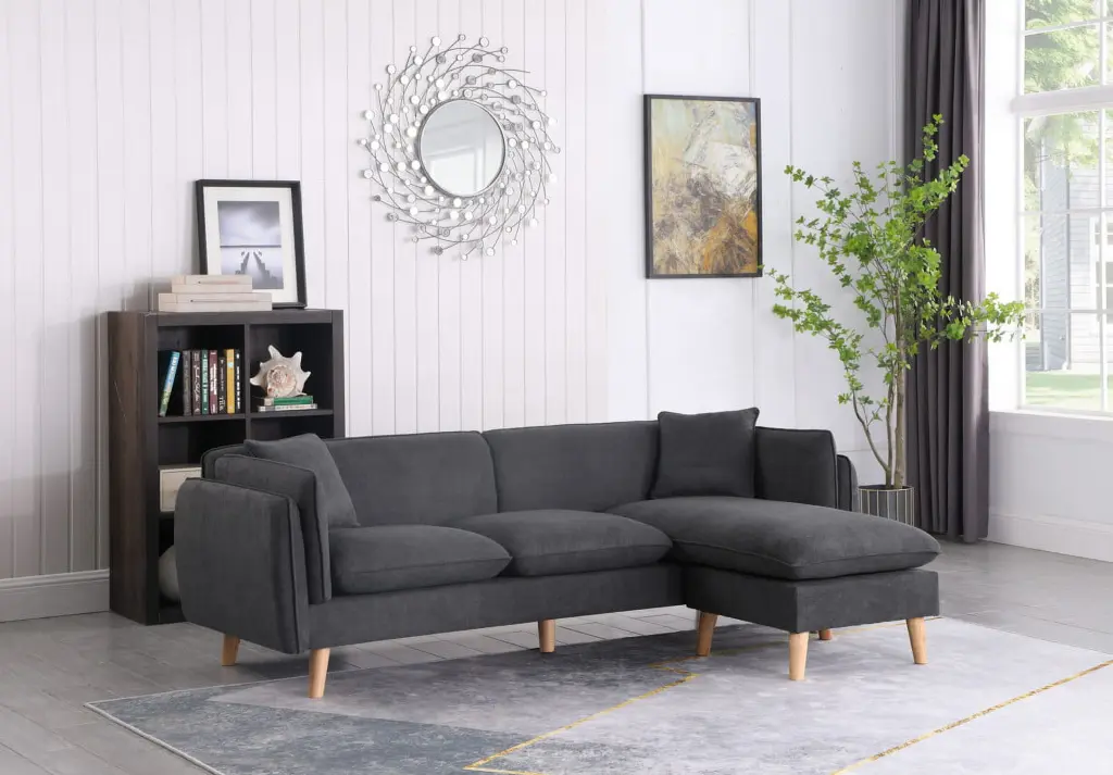 Brayden Dark Gray Fabric Sectional Sofa Chaise Lounge Living Room SSJL