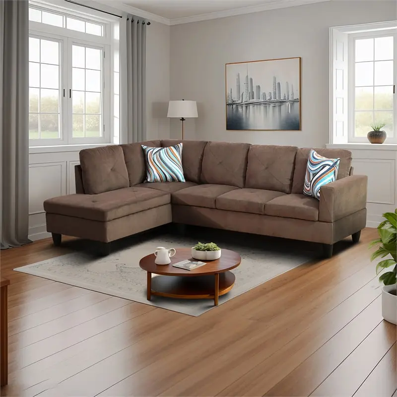 Star Home Living Chris Microfiber Fabric Left Facing Sectional Sofa Brown Cozy Living